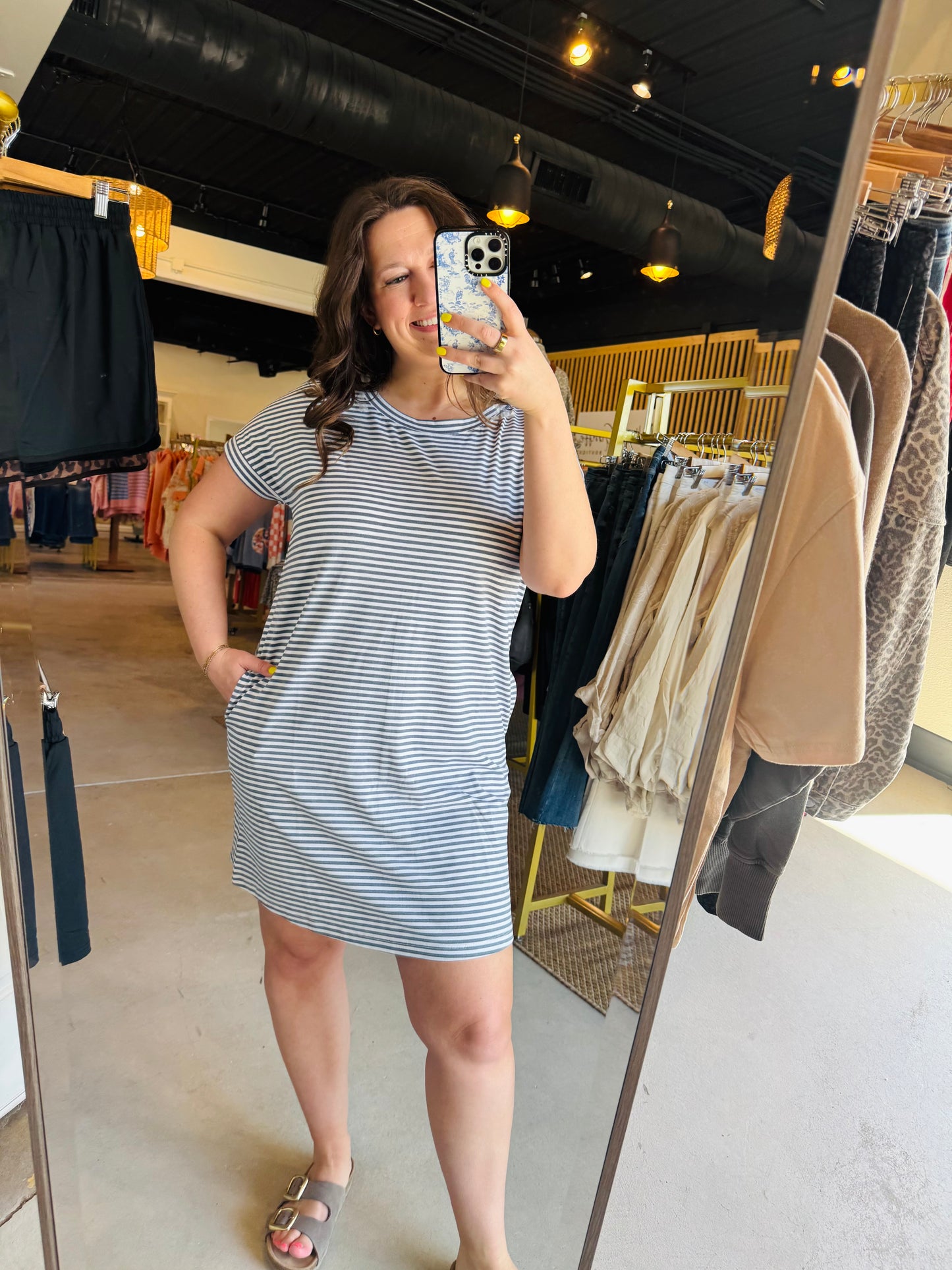 Navy & White Striped T-Shirt Dress
