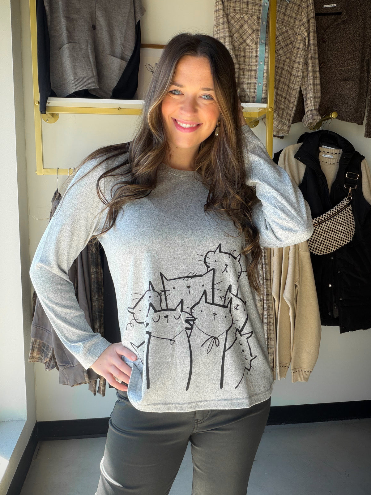 Grey Cat Sketch Long Sleeve
