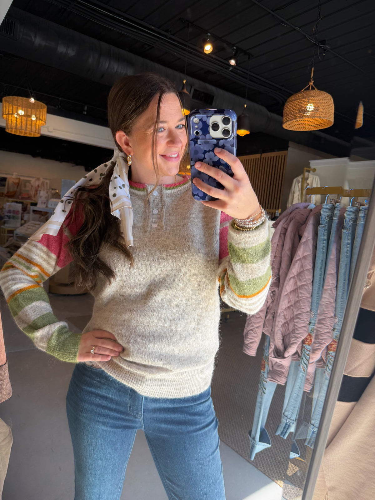 Pink Accent Sleeve Sweater
