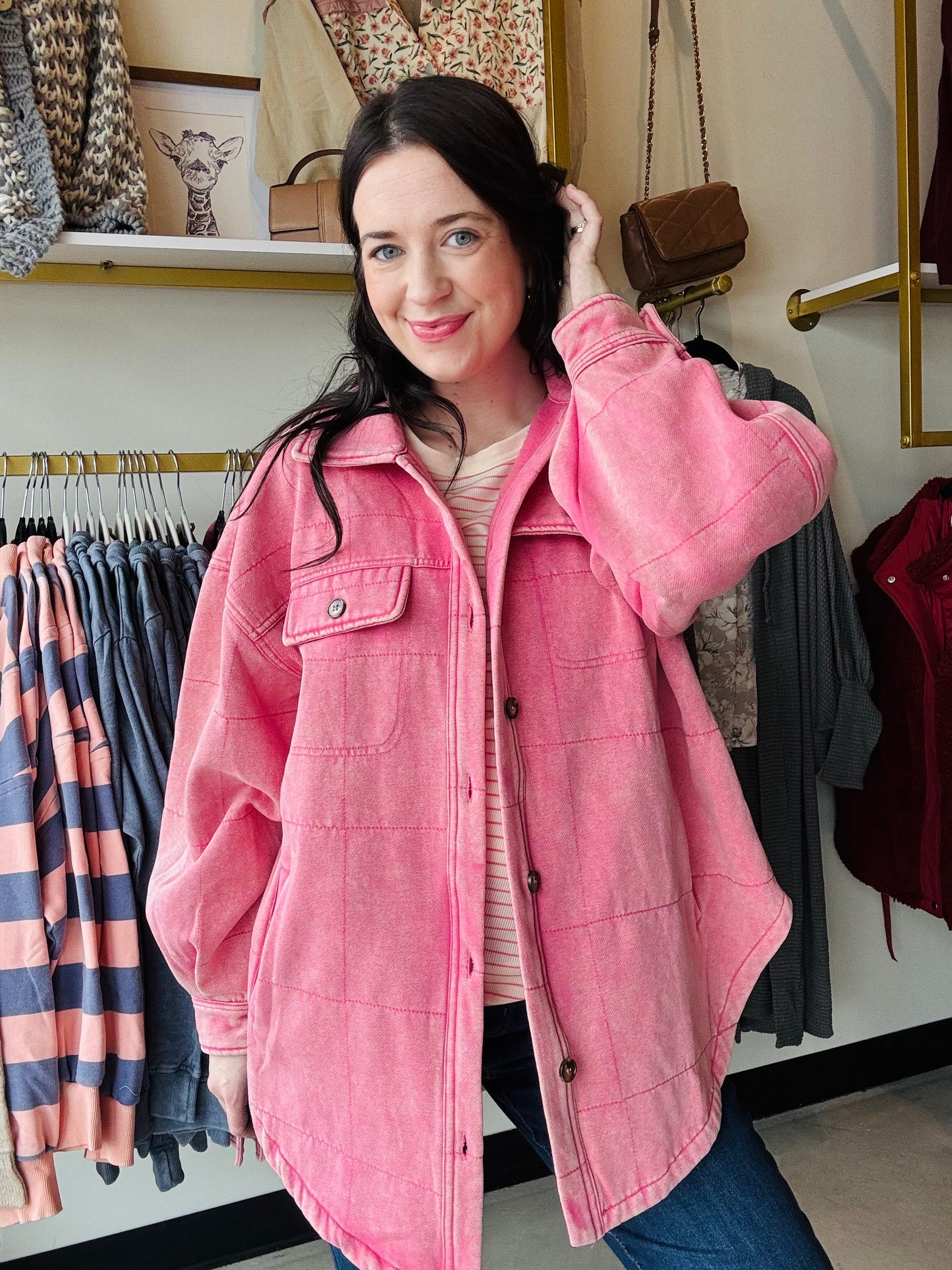 Pink Mineral Washed Quilted Shacket