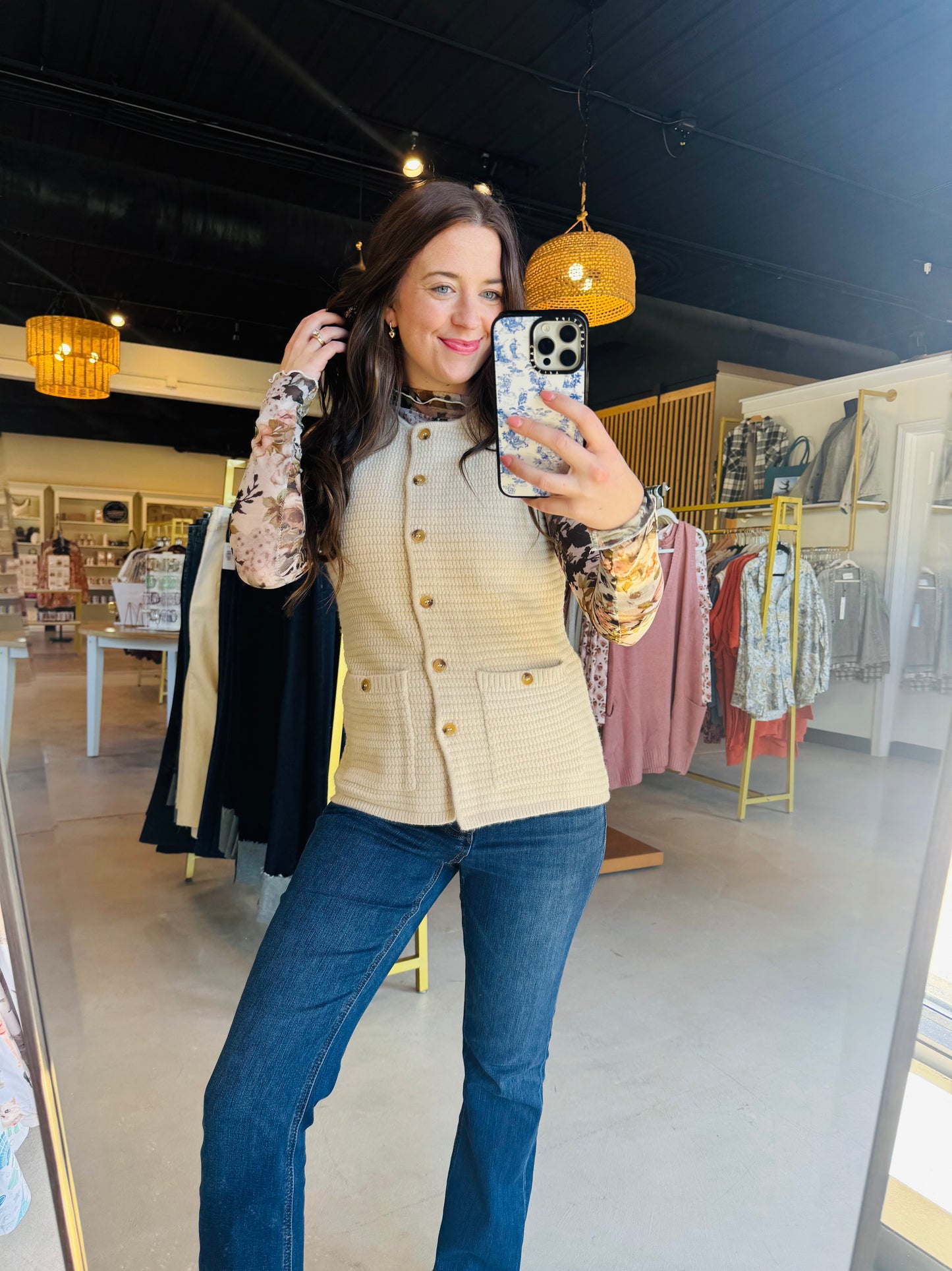 Semi Sheer Stone Floral Top