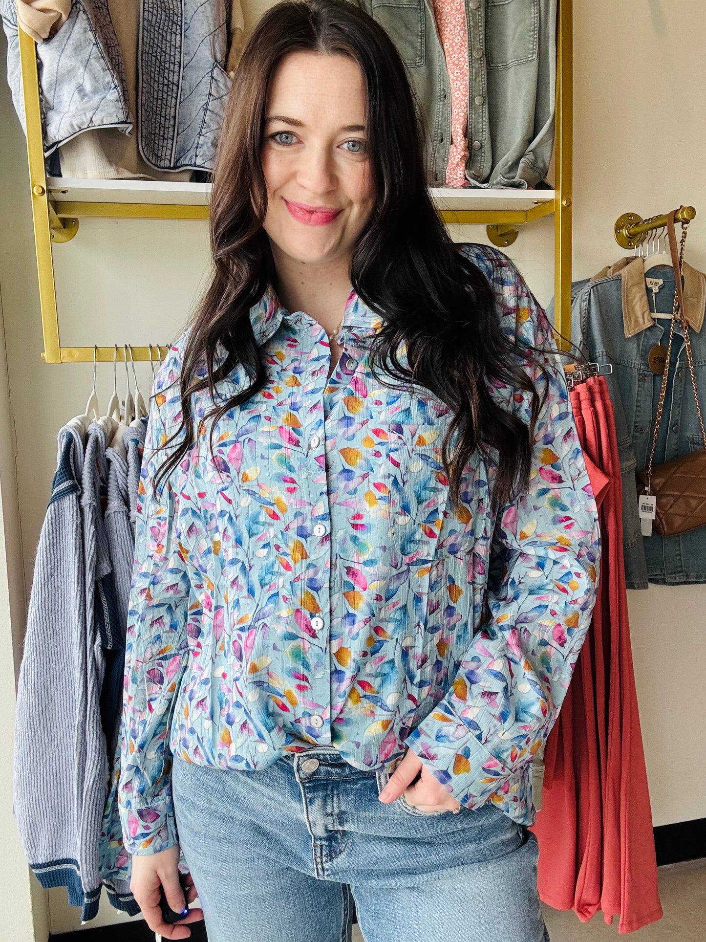 Sky Blue Multi Woven Top