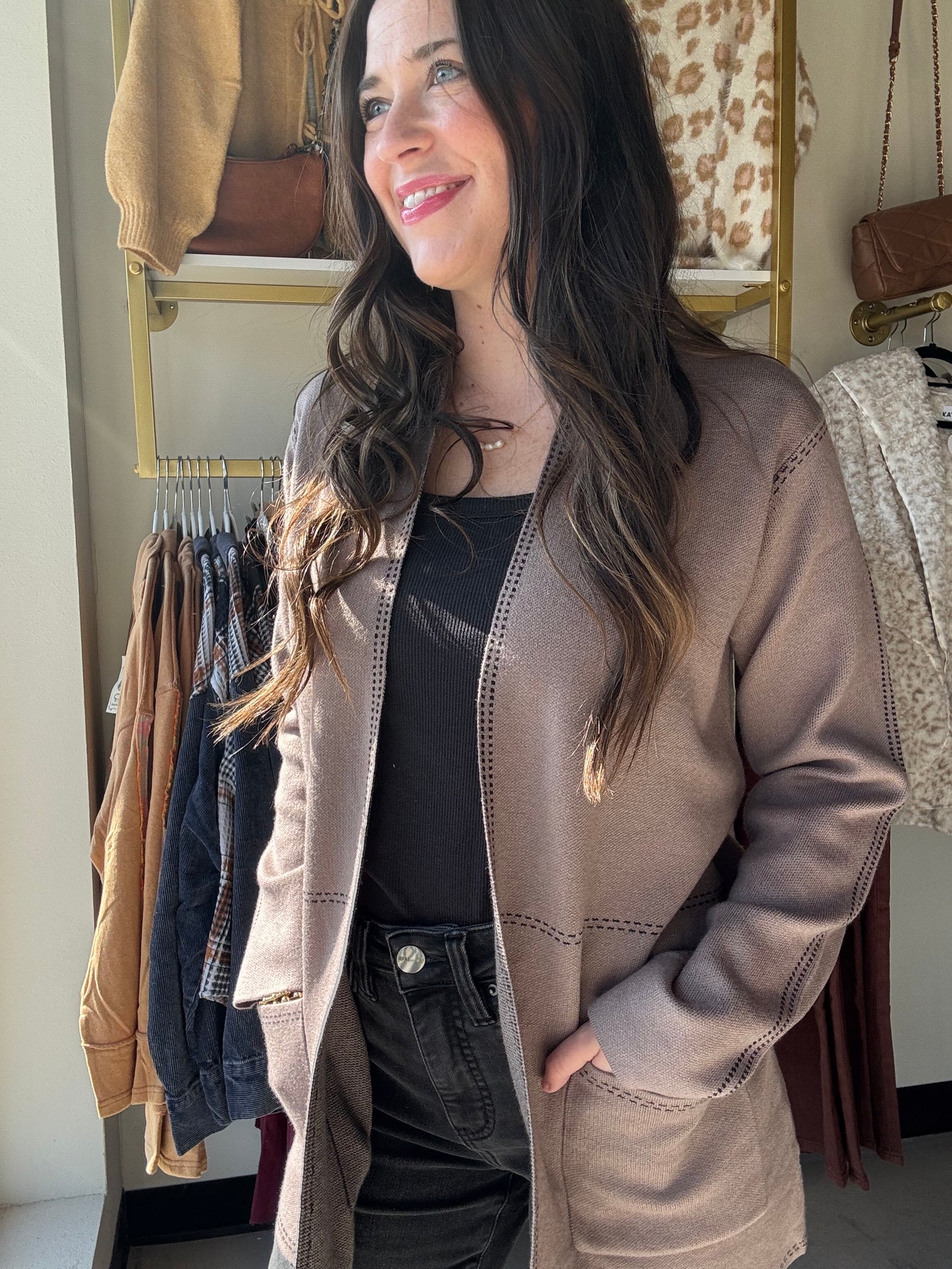 Mocha Stitch Trim Cardigan