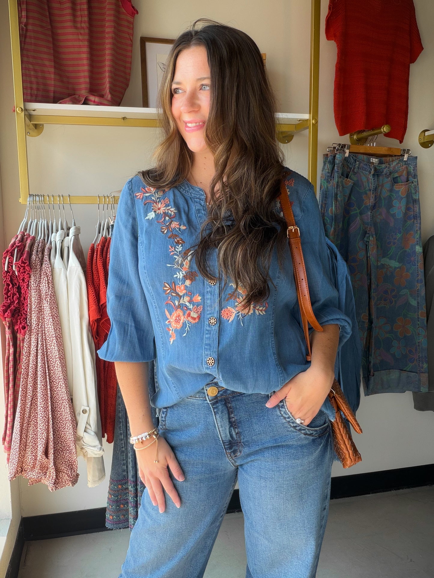 V Neck Embroidered Fringe Top