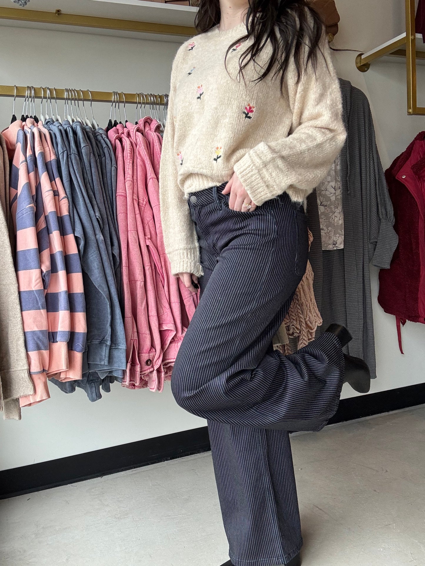 Wide Leg Pin Stripe Jeans