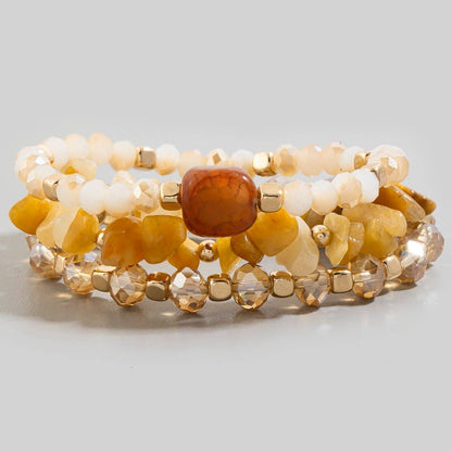 Mixed Chip Stone And Faceted Beads Bracelet Set