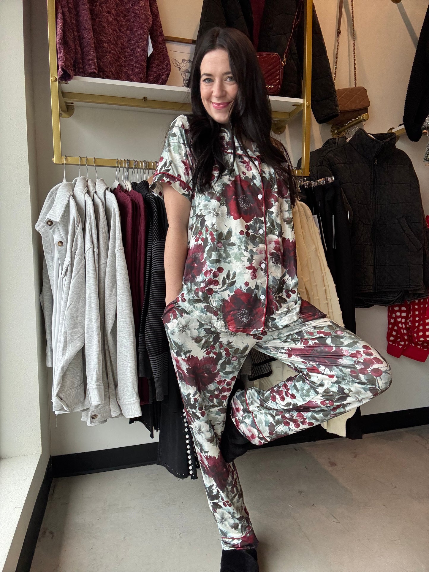 Winter Floral Button  PJ Set