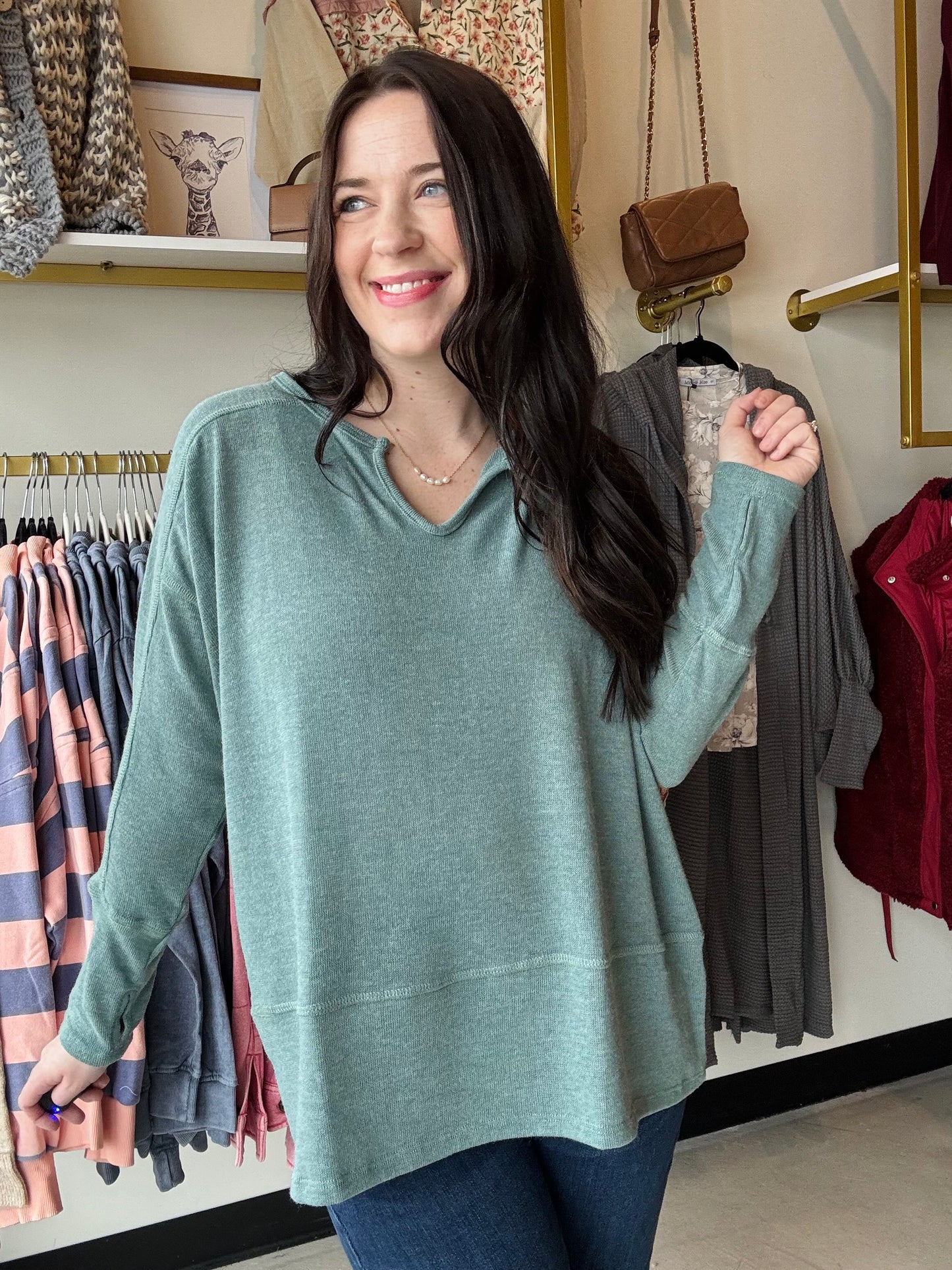 Jade Slit Neckline Top