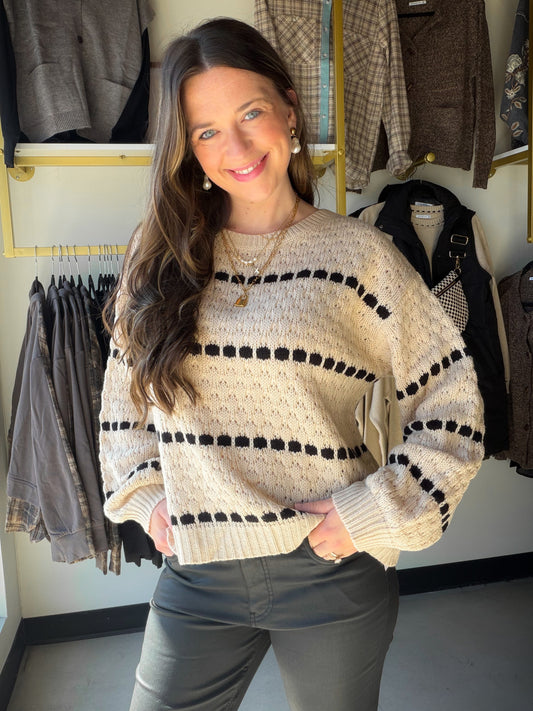 Spot Stripe Balloon Sleeve Sweater