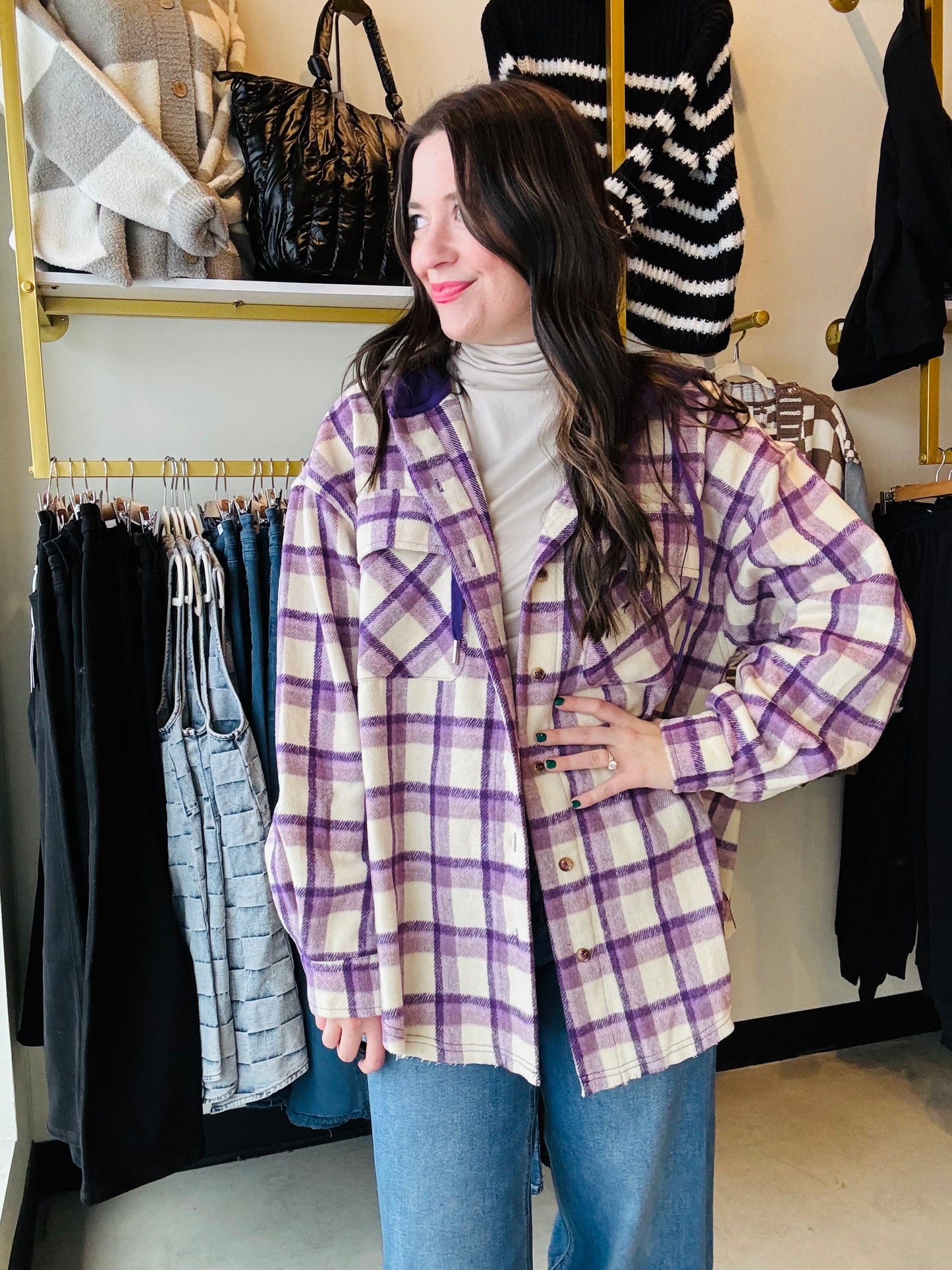 Purple Plaid Hooded Shacket