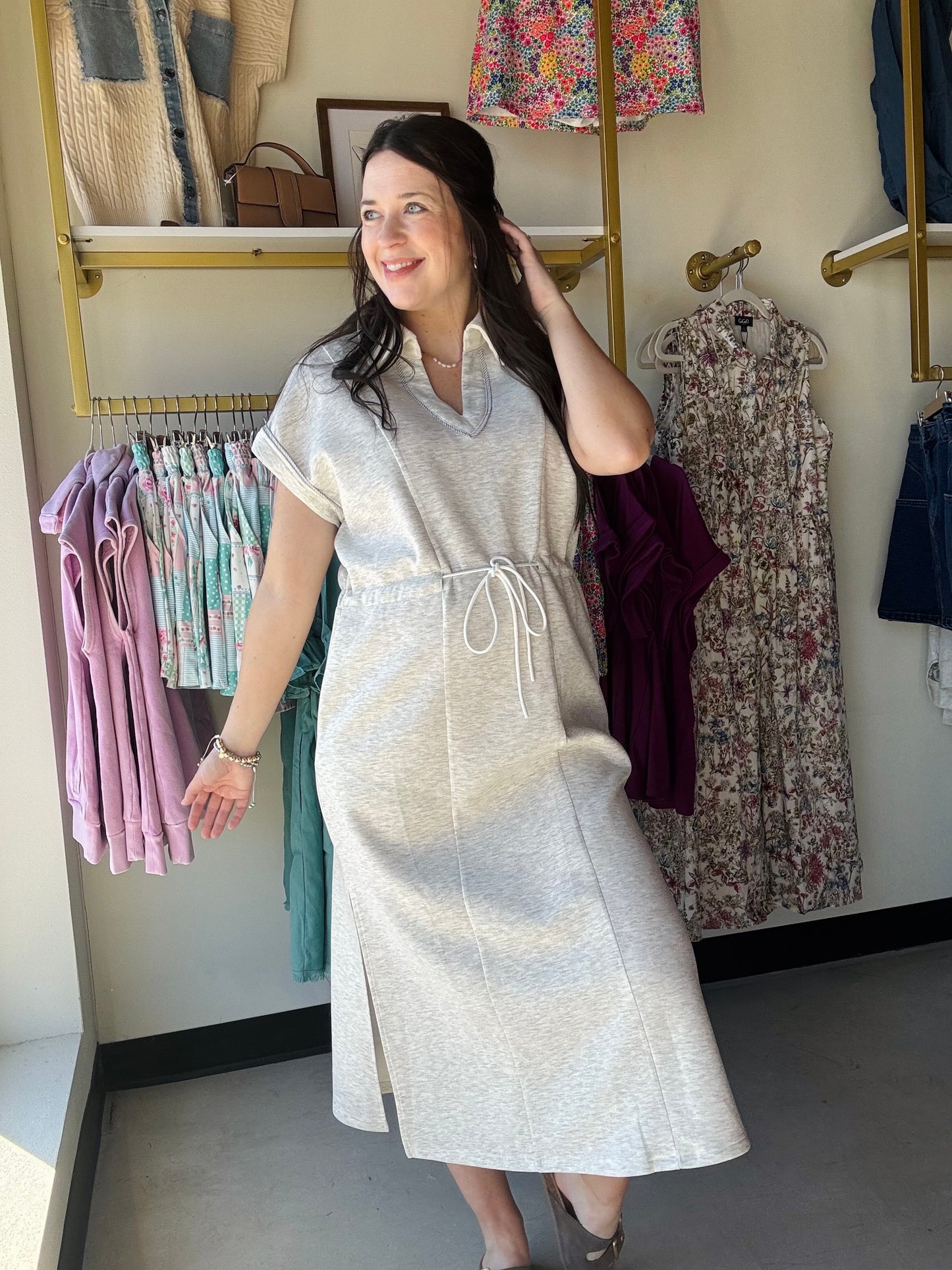 Heather White Cinch Waist Dress