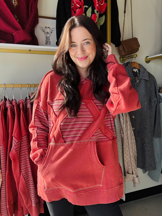 Boho Red Stripe Mix Hoodie