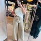 Khaki Stripe Wide Leg Pants