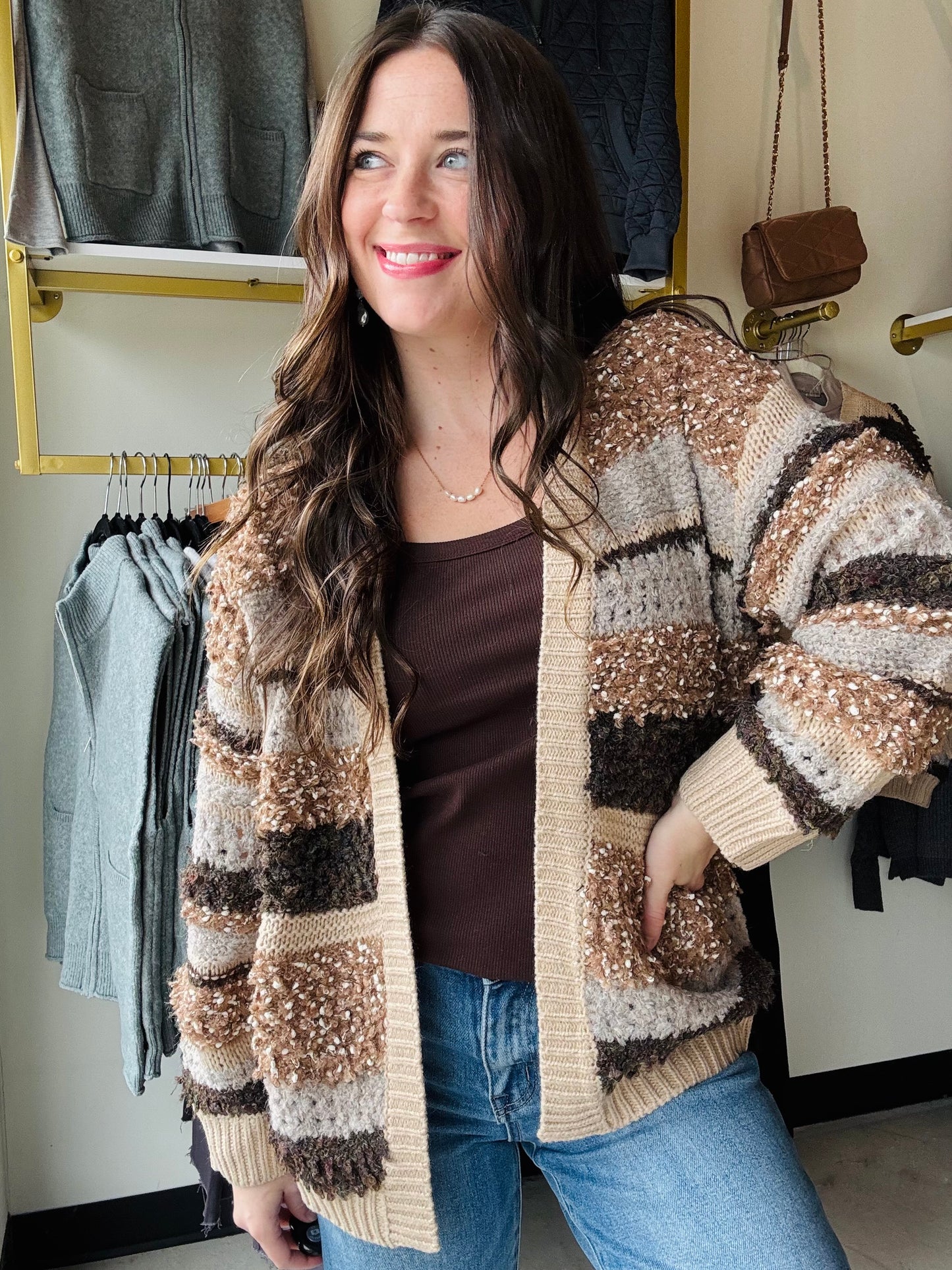 Taupe Textured Stripe Cardigan