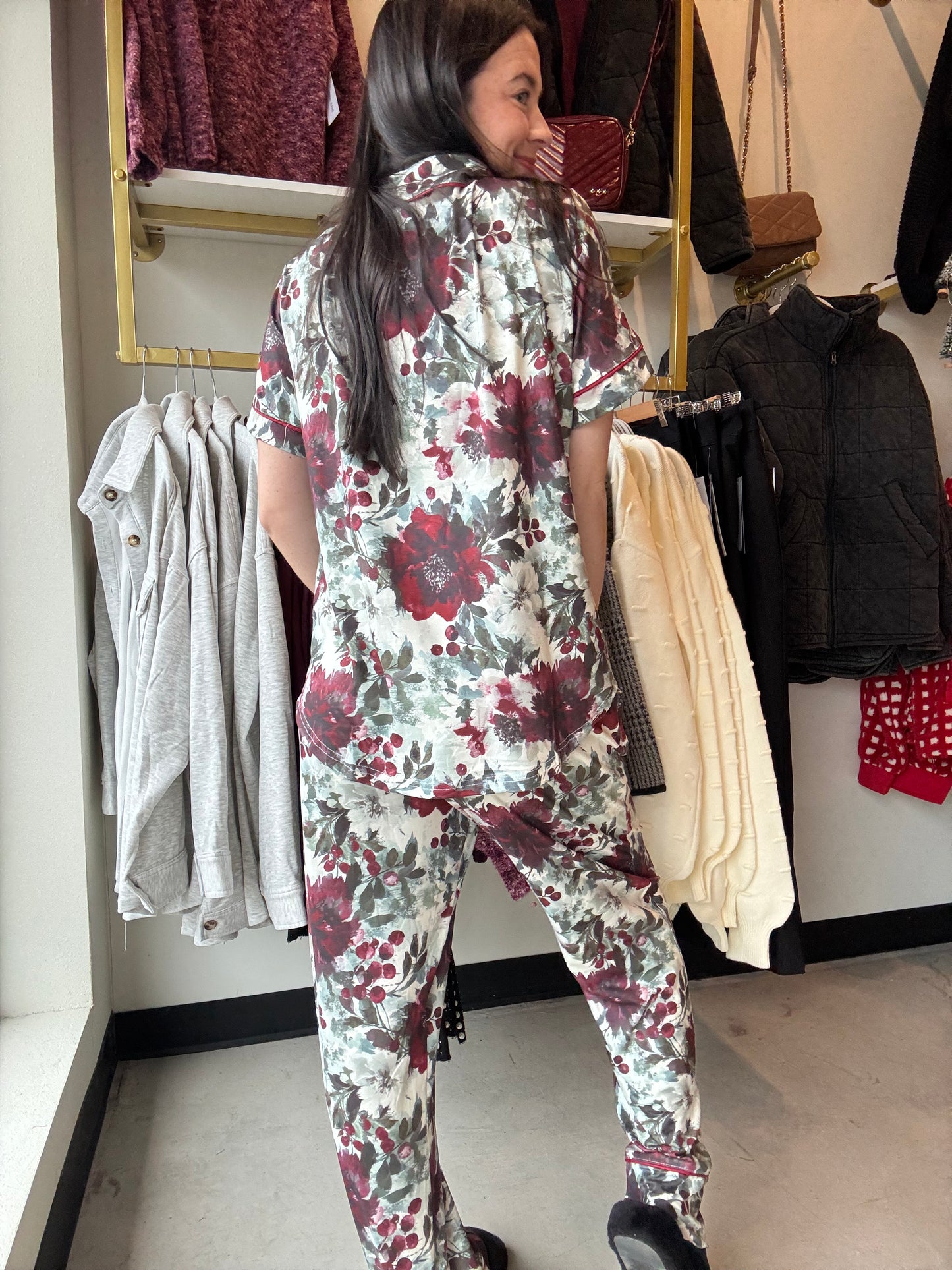 Winter Floral Button  PJ Set