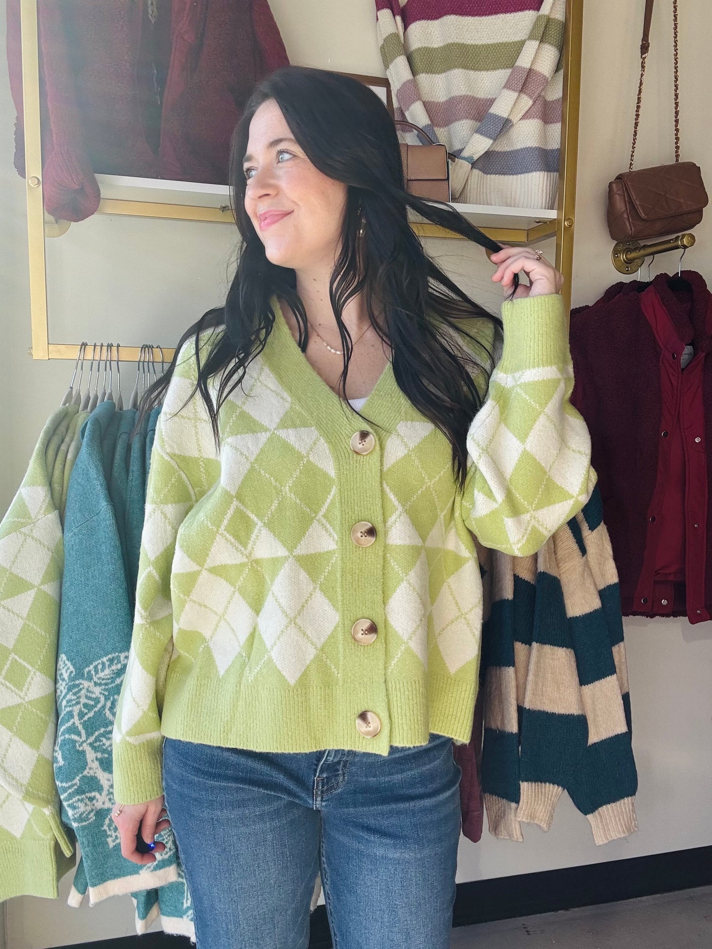 Pistachio Argyle Sweater