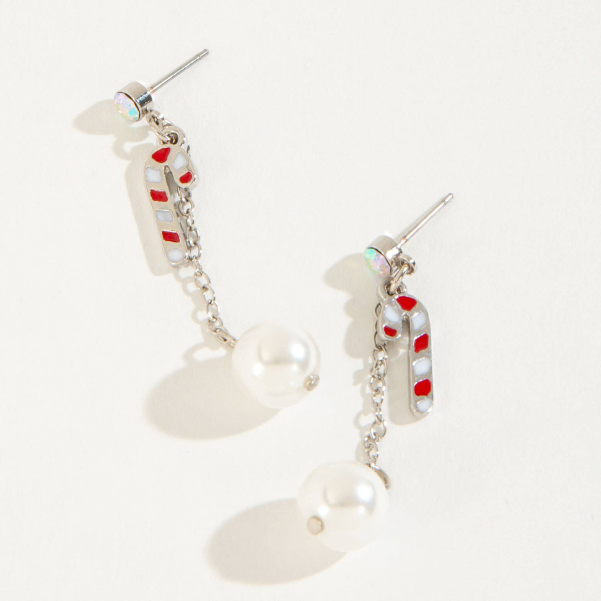 Joy Candy Cane Pearl Christmas Earrings