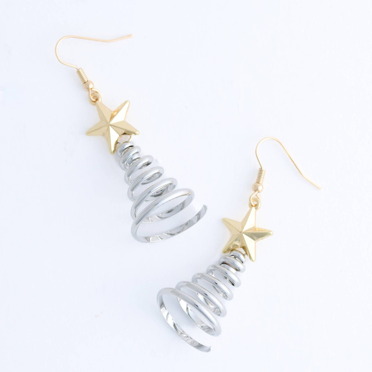Christmas Tree Earrings Two Tone Spiral Holiday Drop