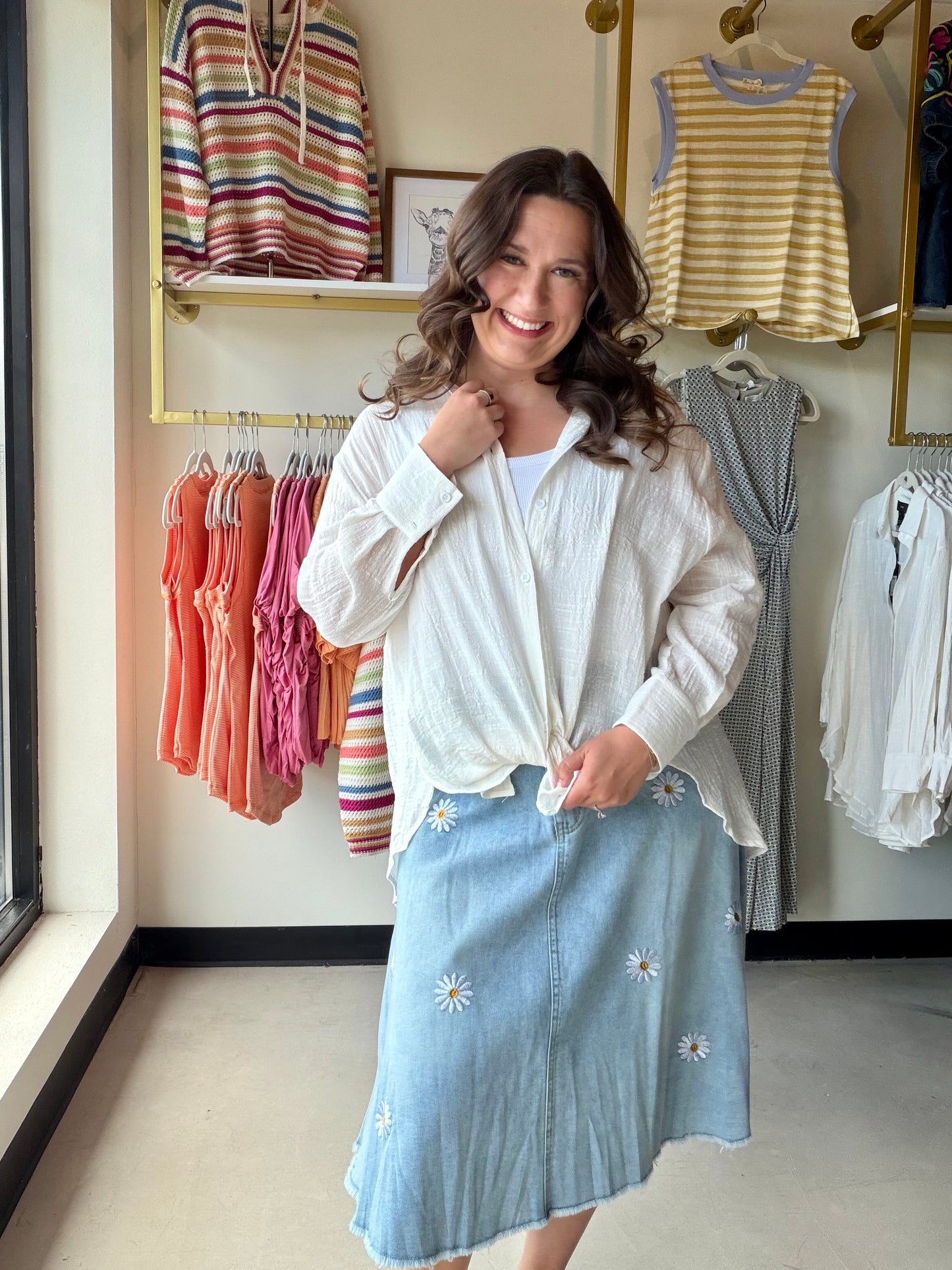 White Gauze Button Up