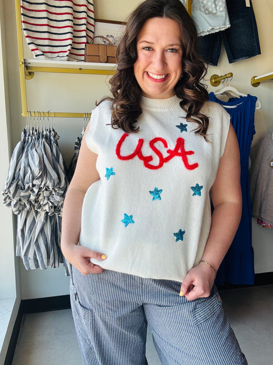 USA Tinsel Sweater Vest