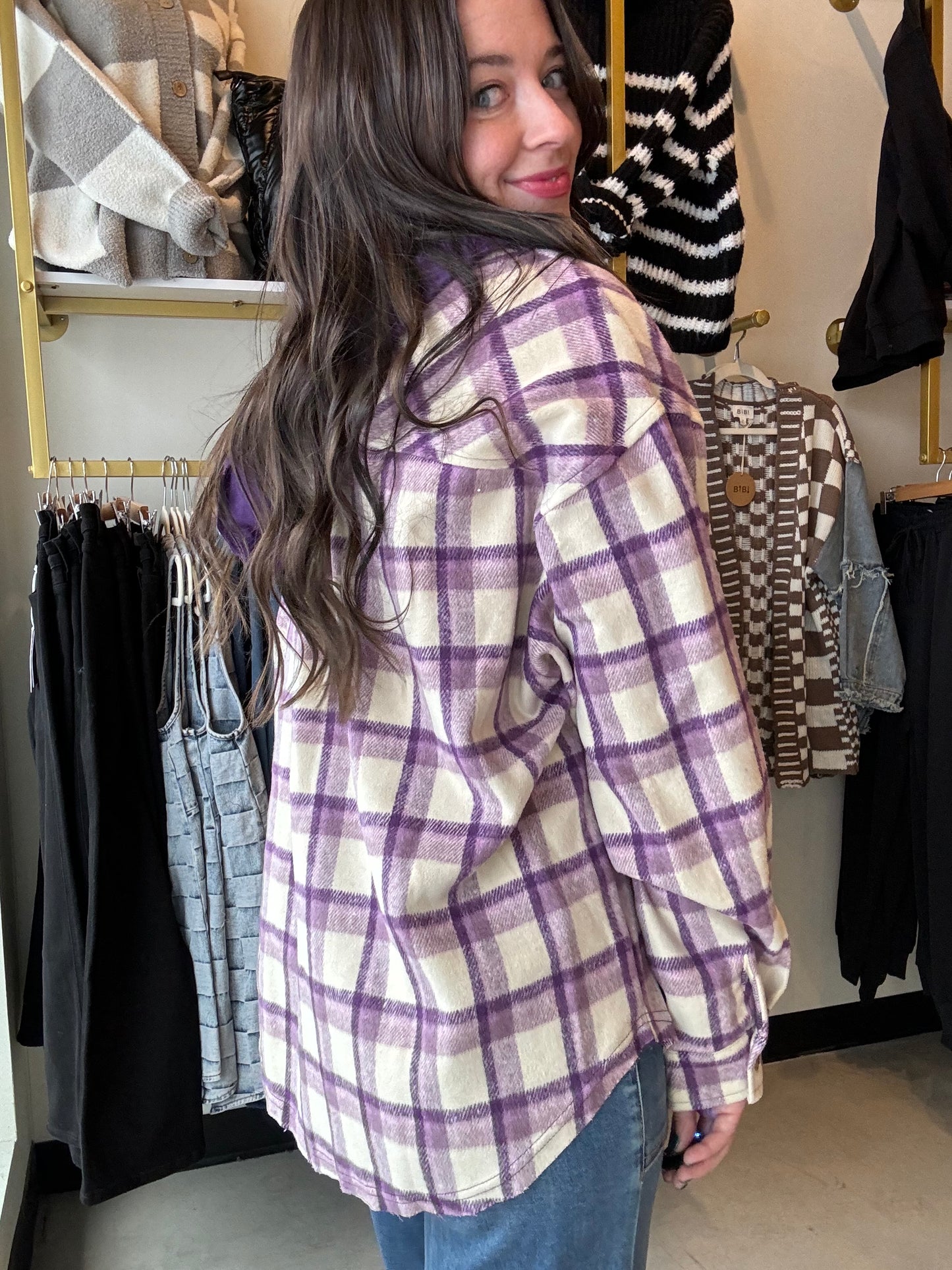 Purple Plaid Hooded Shacket