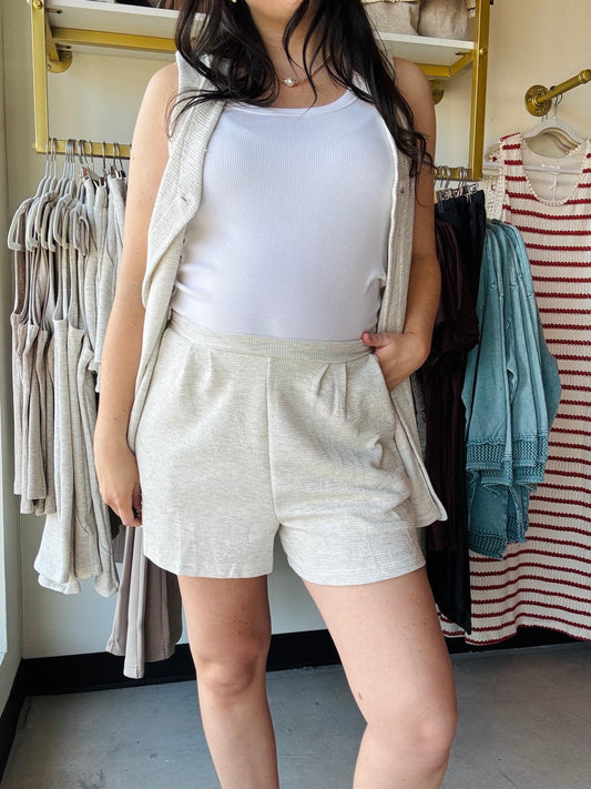 Melange Pleated Pull On Shorts