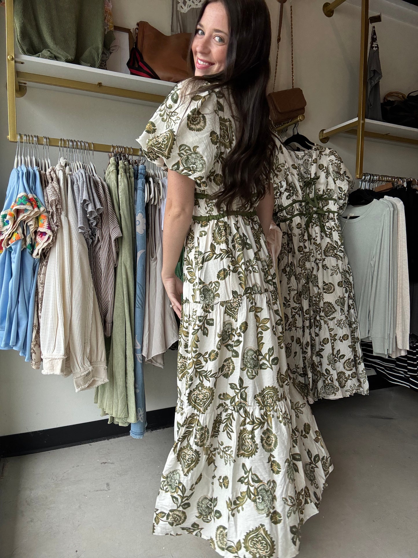 Olive Floral Midi Dress