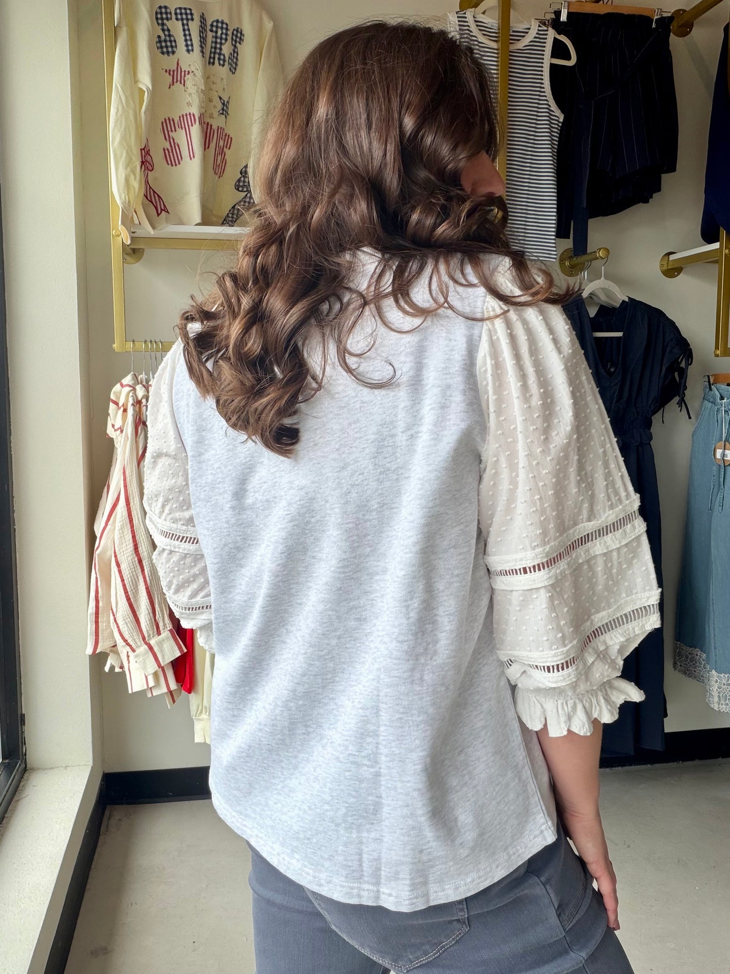 Heather Grey Accent Sleeve Pullover