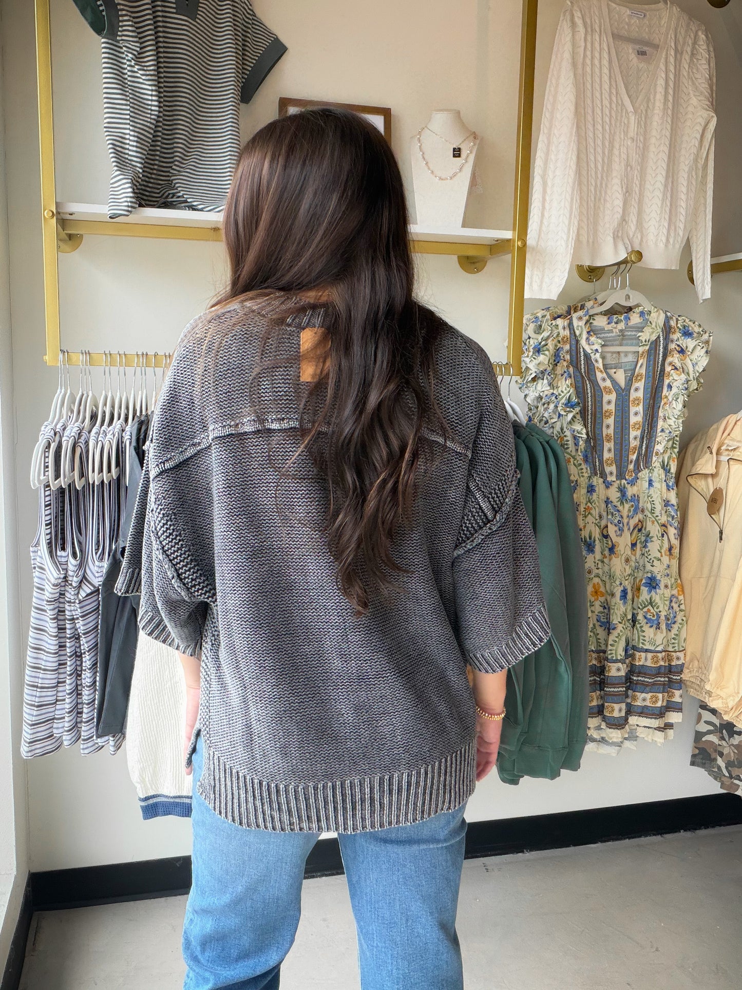 Vintage Charcoal V-Neck Sweater