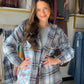 Sky Blue & Brown Plaid Hooded Shacket