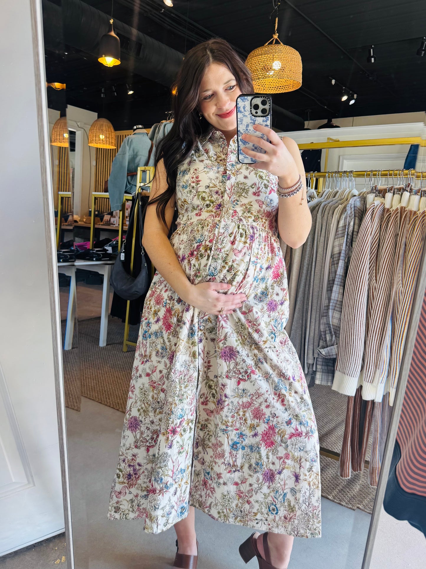 Garden Print Midi Sleeveless Dress