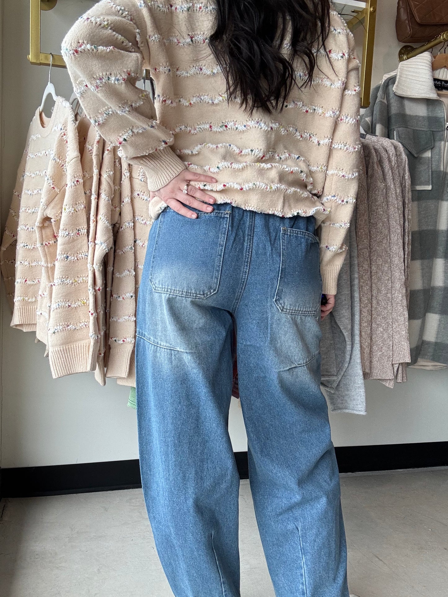 Washed Denim Barrel Jeans