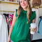 Green Pleated Mock Neck Blouse