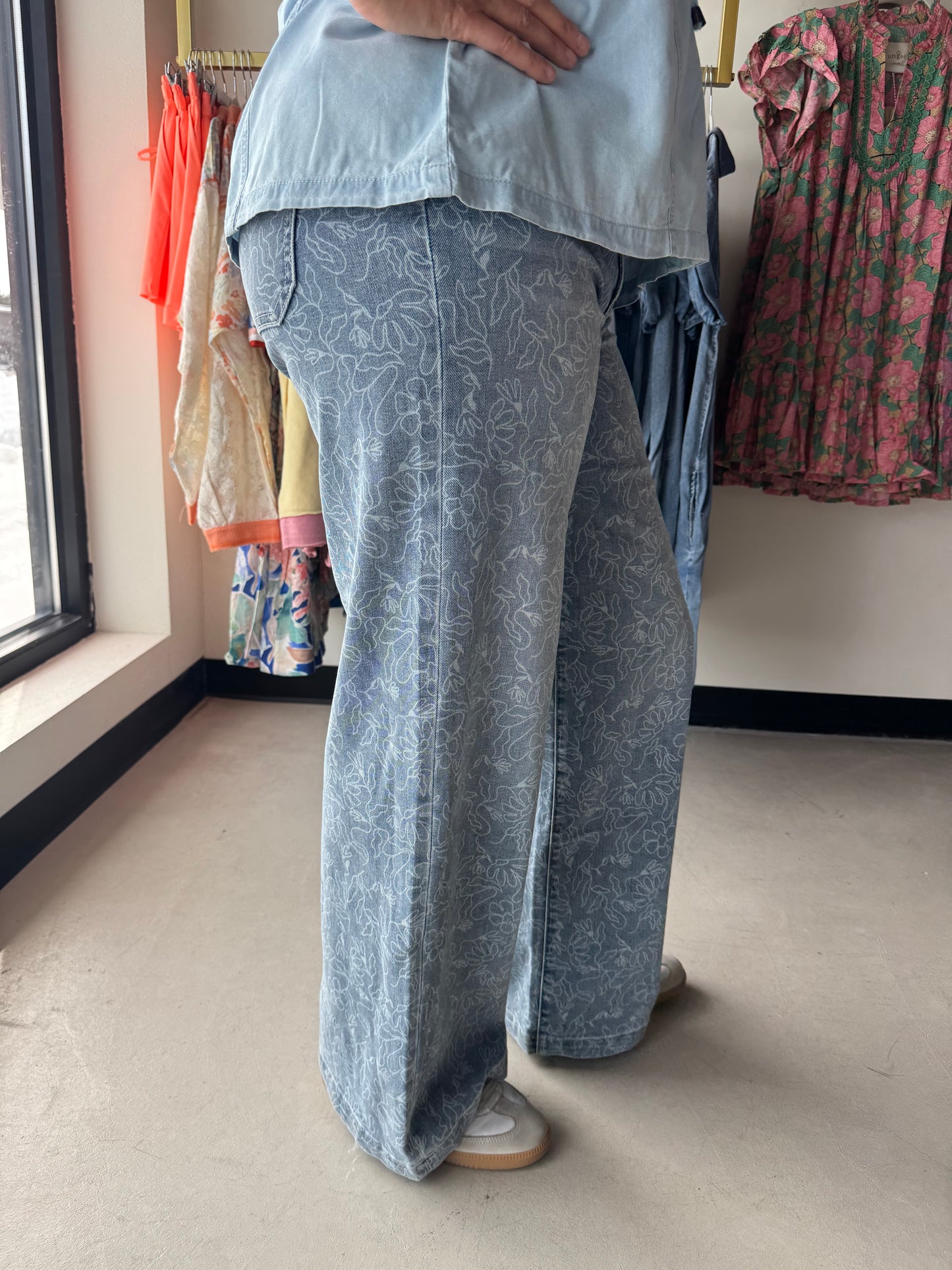 Olivia Wide Leg Floral Denim