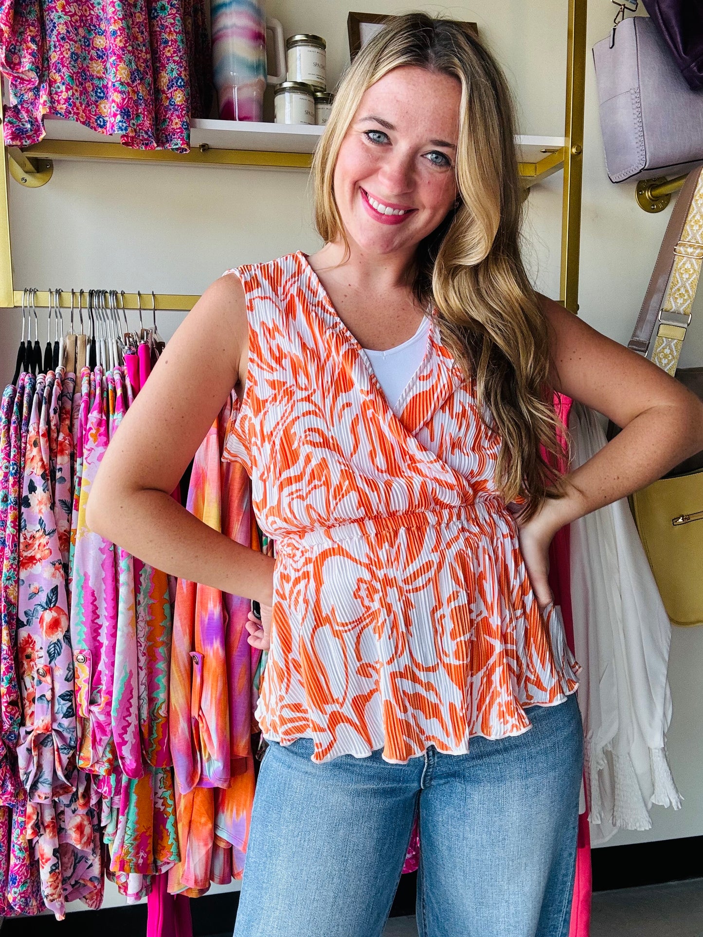 Orange Swirl Sleeveless Top