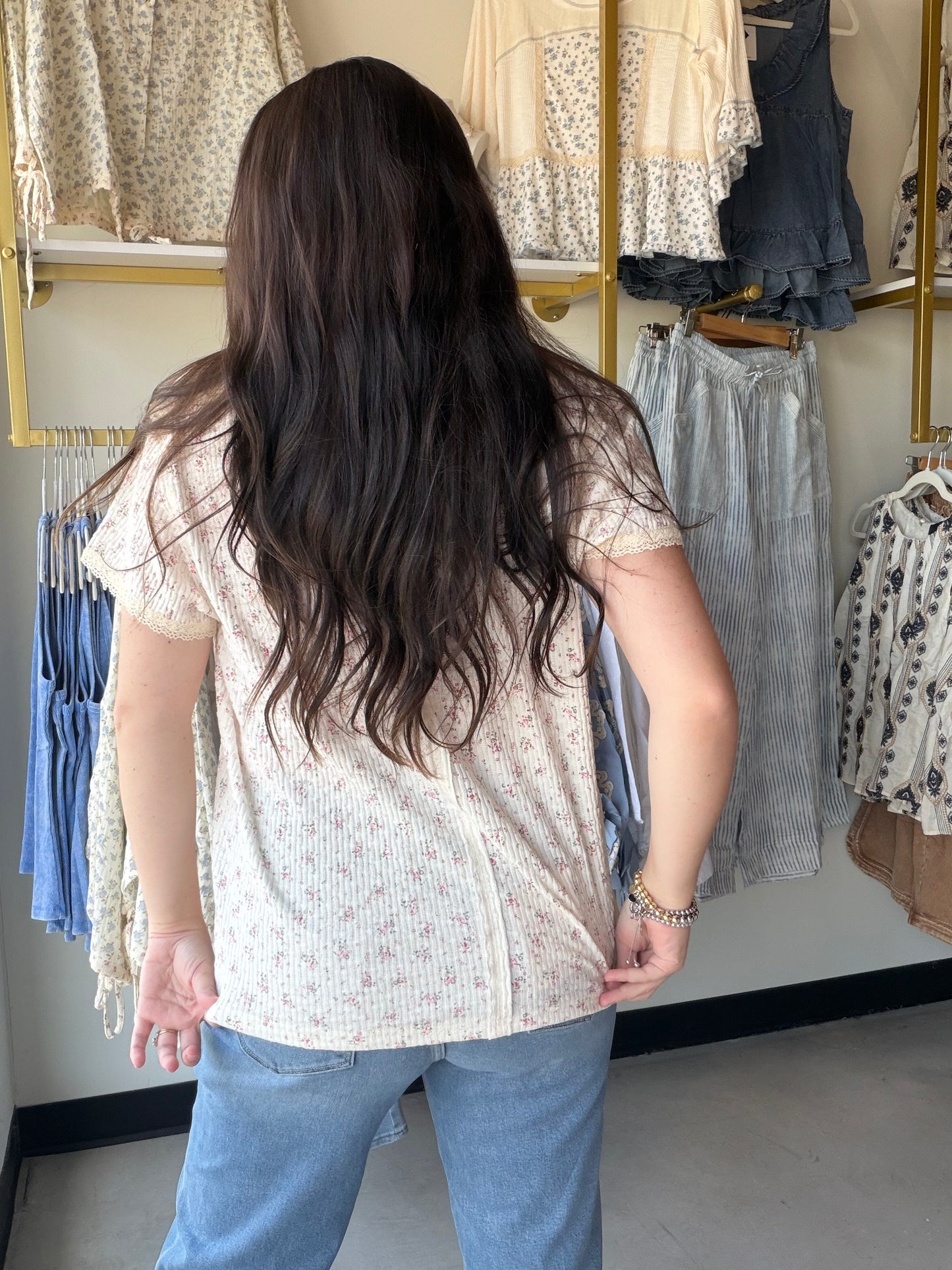 Ditsy Floral Lace Trim Tee