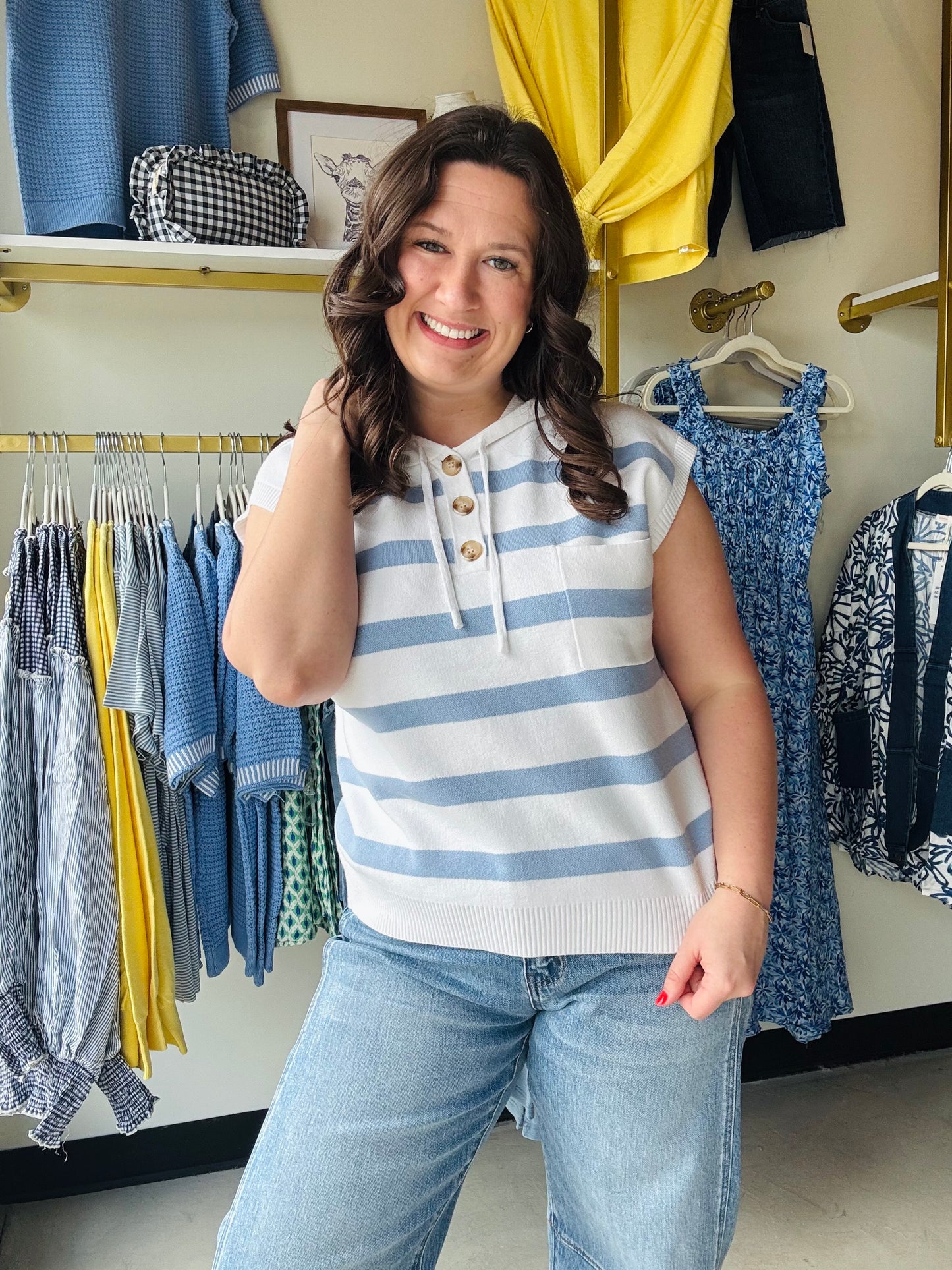 Chambray Stripe Sweater Hoodie