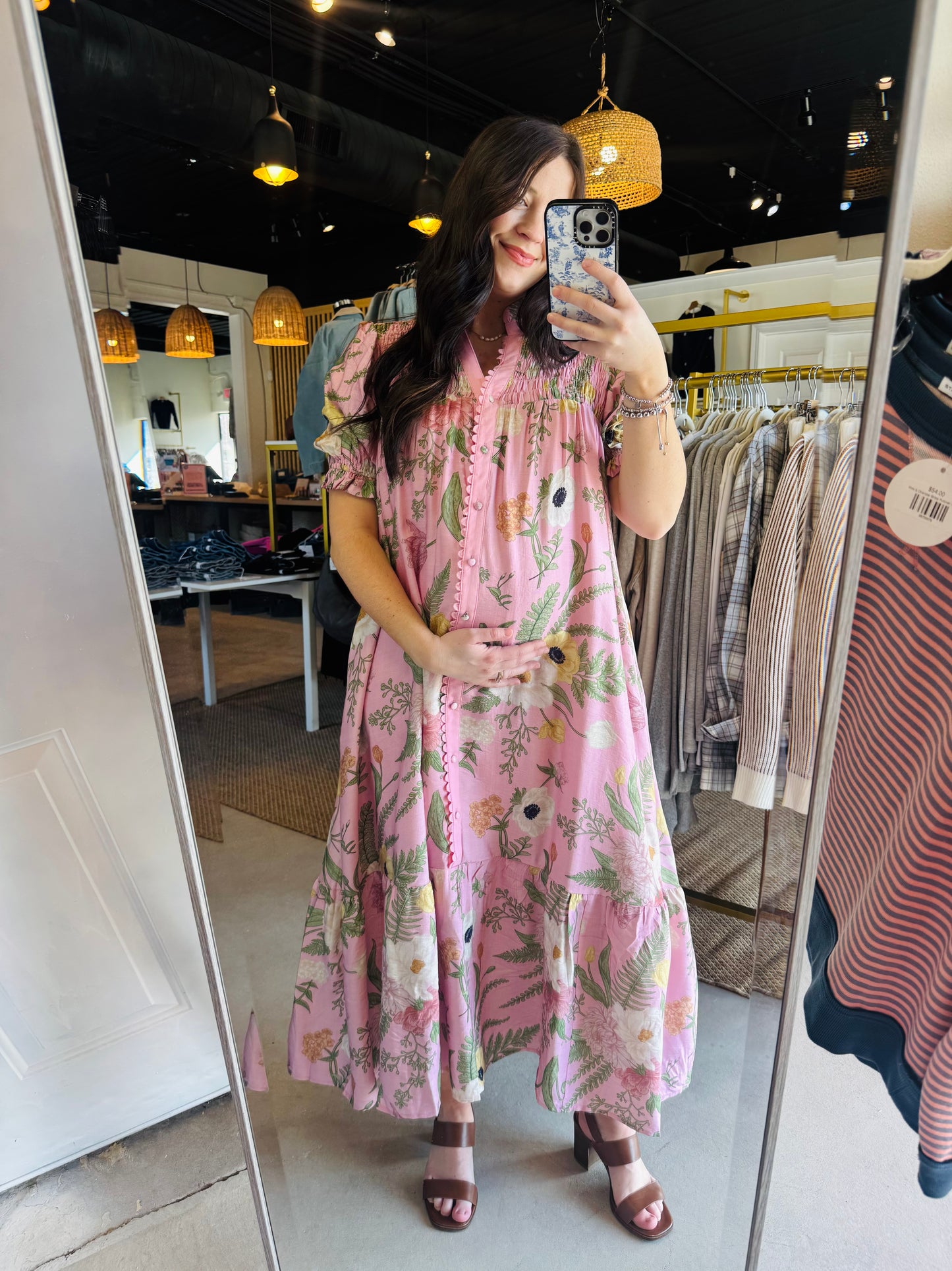 Light Pink Floral Smocked Dress