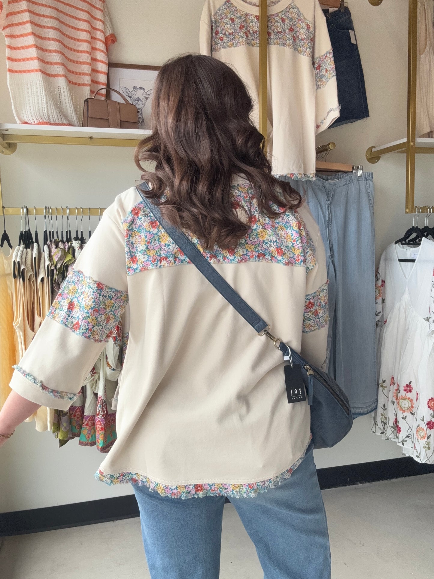 Ecru Mixed Floral Terry Top