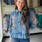 Embroidered Chambray Peplum Top