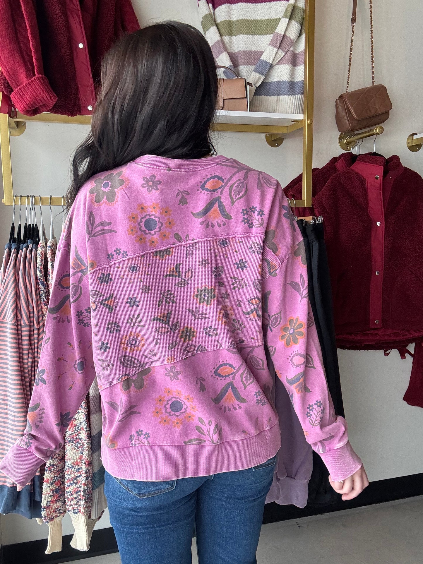 Magenta Floral Terry Pullover