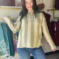 Light Olive Striped Button Sweater