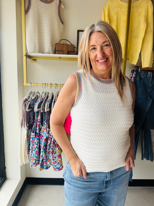 Color Trim Crochet Sweater Tank