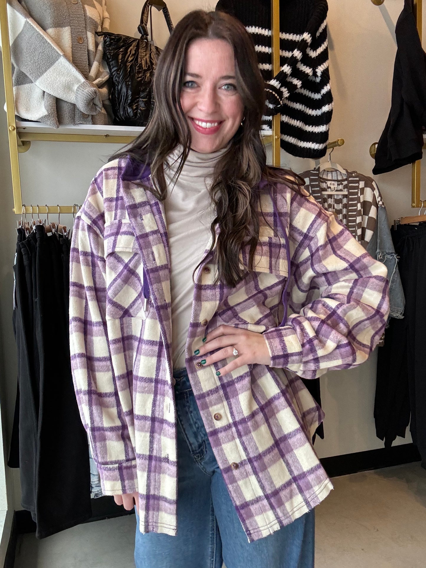 Purple Plaid Hooded Shacket