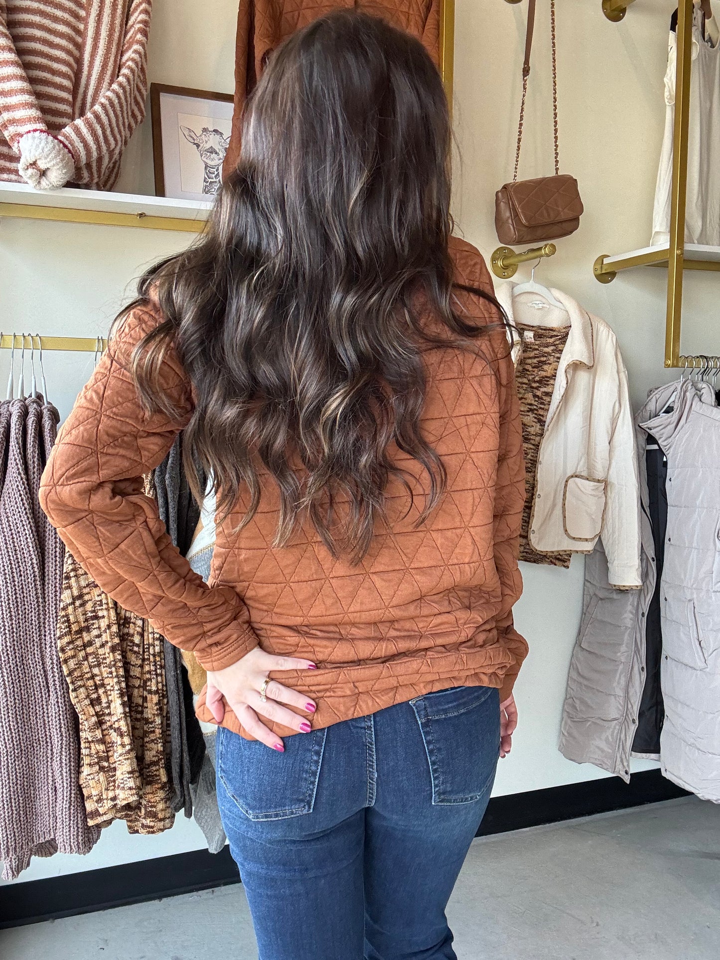 Rust Geometric Snap Pullover