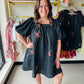 Black Embroidered Babydoll Dress