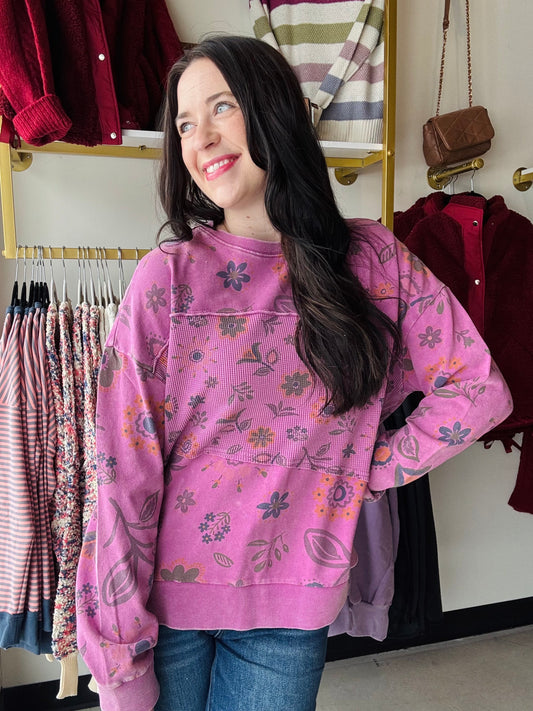 Magenta Floral Terry Pullover