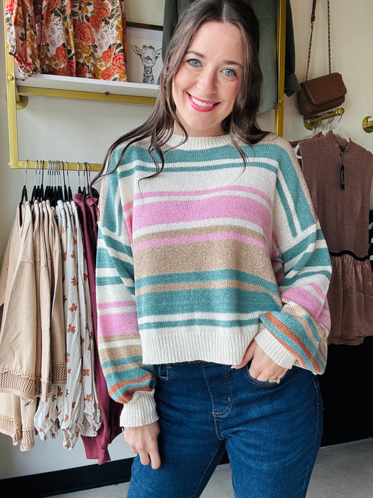 Teal & Pink Color Block Sweater