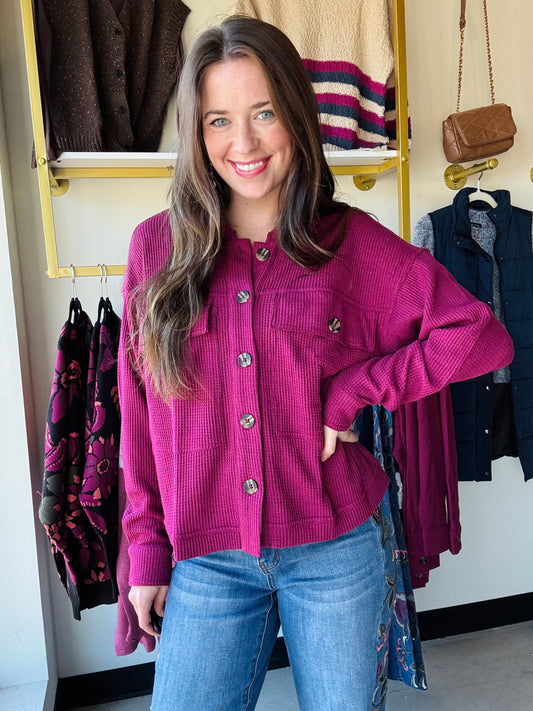 Plum Knit Waffle Shacket