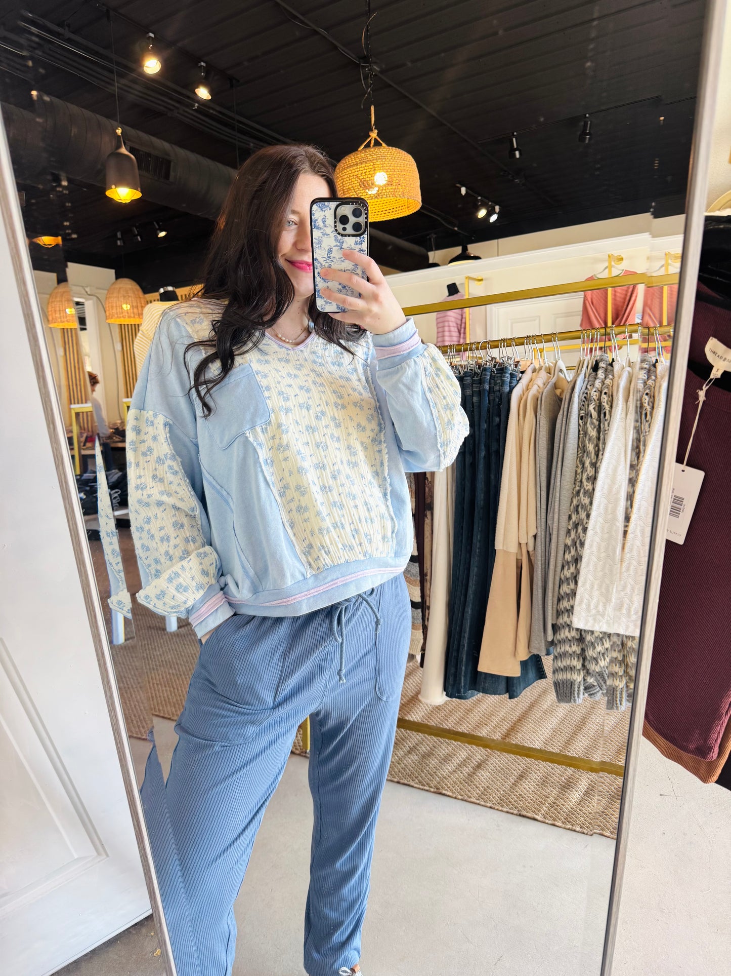 Sky Blue Floral Terry Top